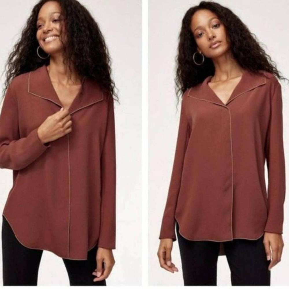 Aritzia Babaton Rena Full Sleeve Shirt in Cider Gold w/ White Trim (Size Small)
